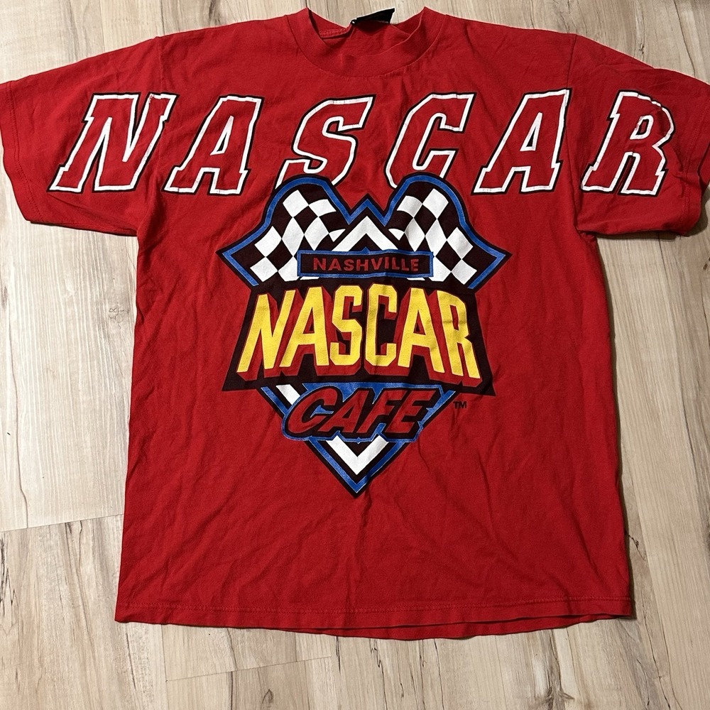 VTG 90s NASCAR Cafe Nashville Racing All Over Big Graphic T Shirt Red Size XL